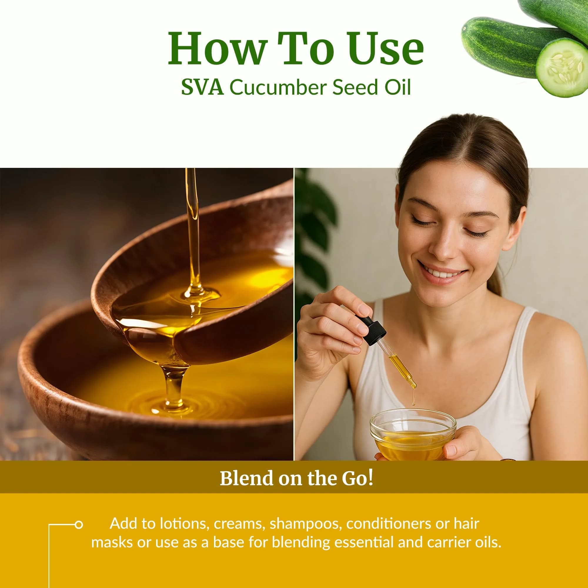 SVA ORGANICS Cucumber Seed Carrier Oil 118 ml (4 Fl Oz) | Pure, Cold-Pressed, Natural Moisturizer for Skin & Hair - view 6