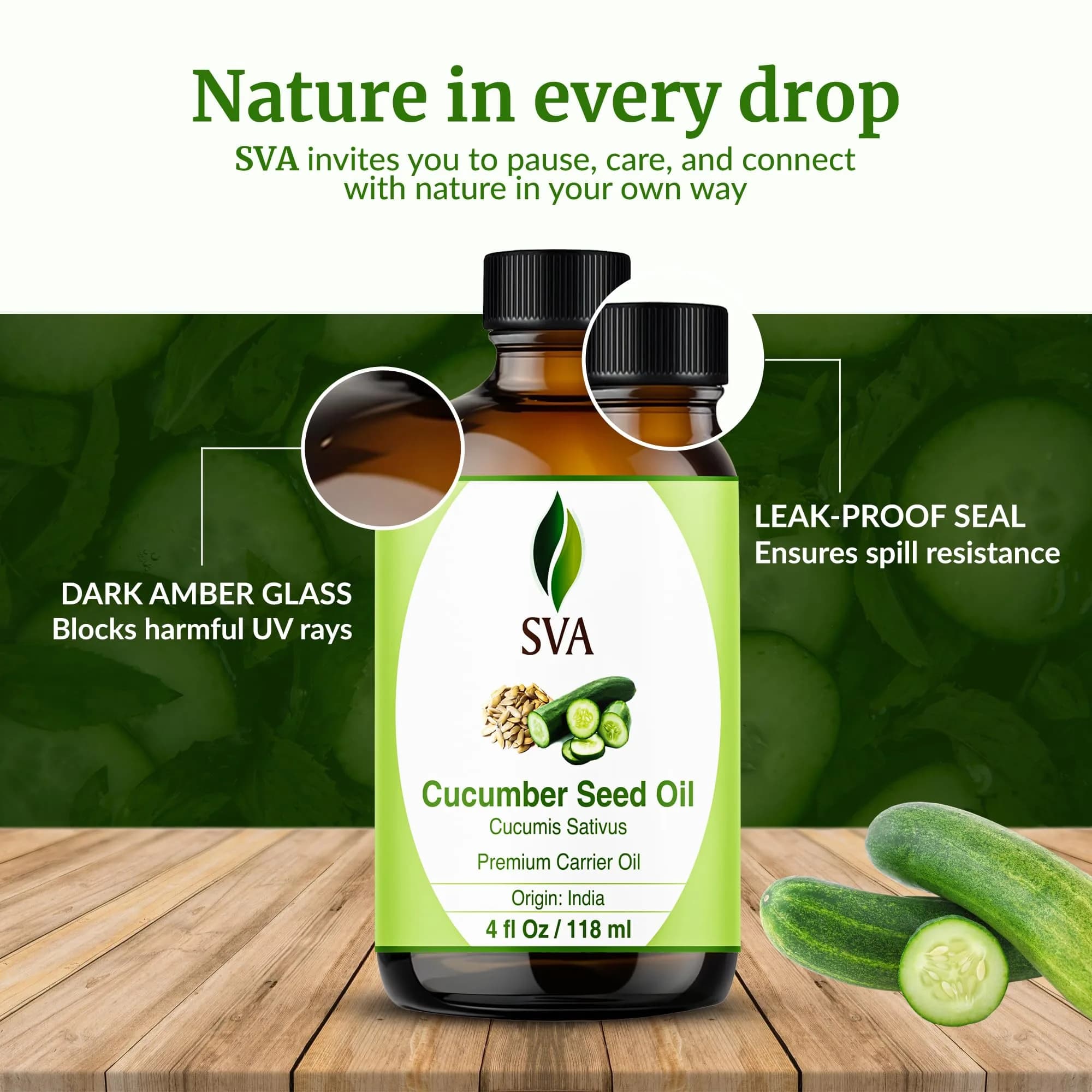 SVA ORGANICS Cucumber Seed Carrier Oil 118 ml (4 Fl Oz) | Pure, Cold-Pressed, Natural Moisturizer for Skin & Hair - view 7
