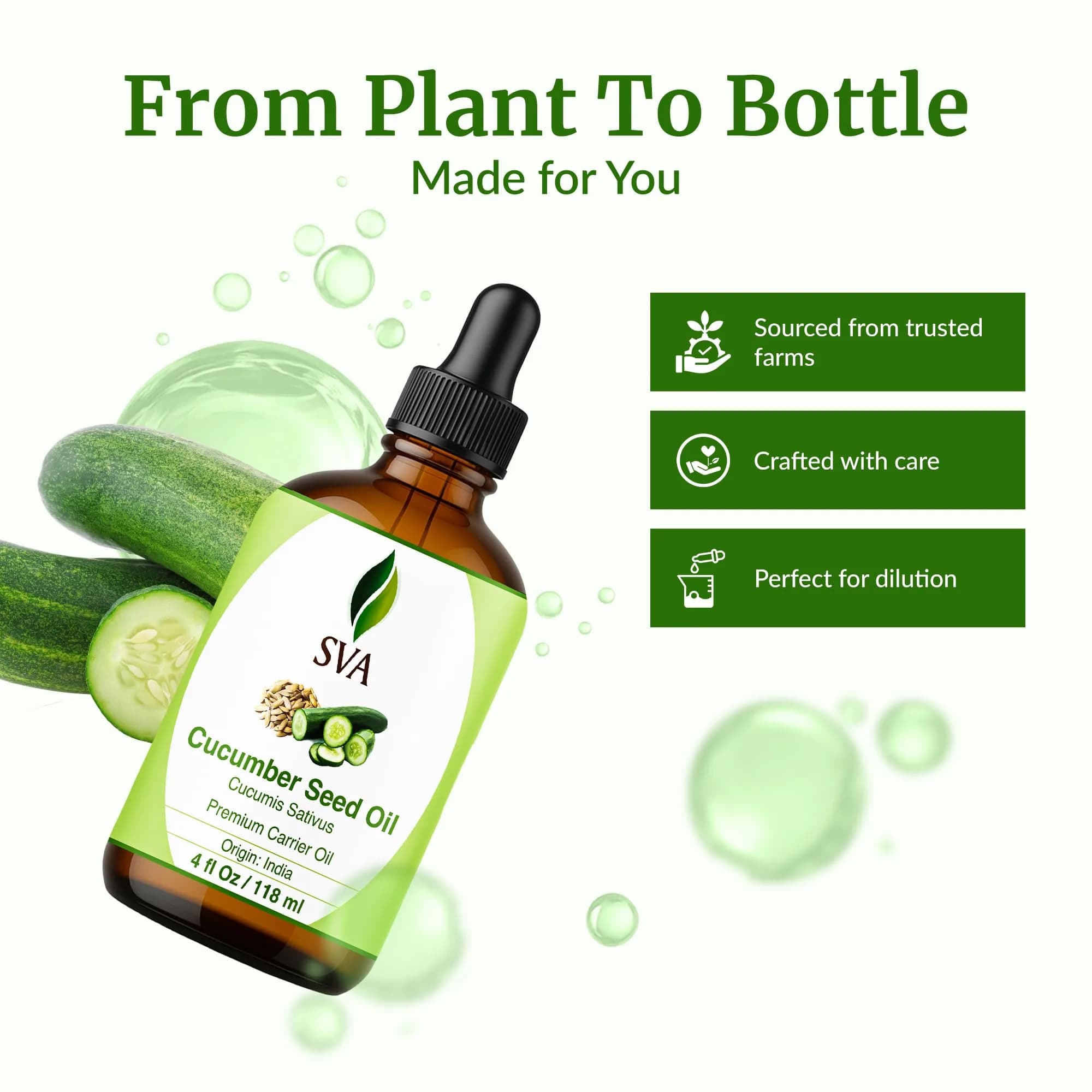 SVA ORGANICS Cucumber Seed Carrier Oil 118 ml (4 Fl Oz) | Pure, Cold-Pressed, Natural Moisturizer for Skin & Hair - view 4
