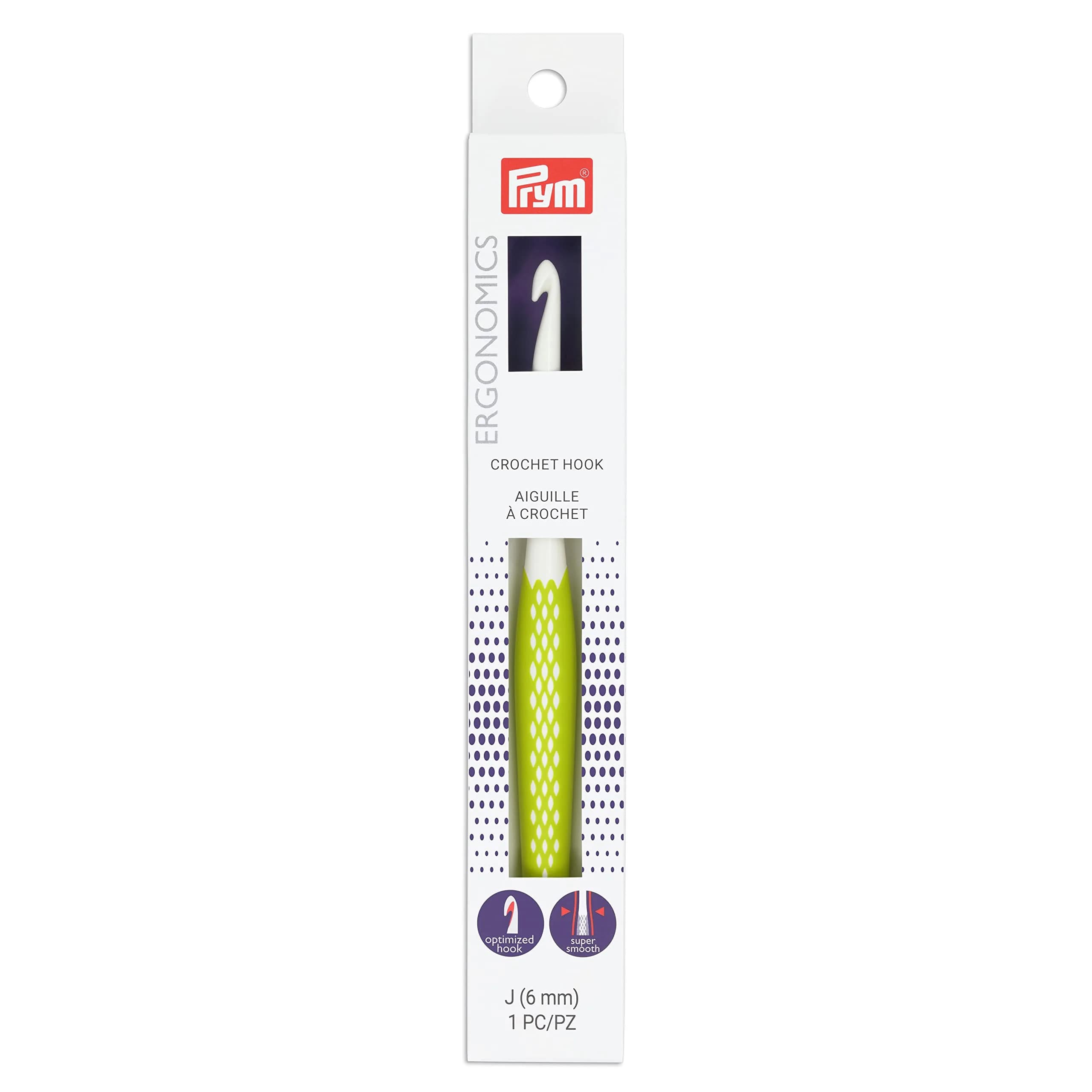 Prym Ergonomic Crochet Hook J/6mm (Plastic, Rubber) | Smooth Glide & Comfortable Grip