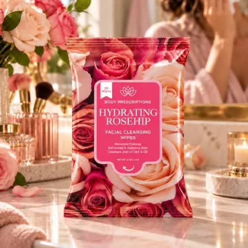 Body Prescriptions Makeup Remover Wipes - Bulk Pack, Gentle Cleansing Wipes for Easy Makeup Removal, Mint, Rosehip, Vitamin C, Lavender & Coconut | All Skin Types thumbnail 5