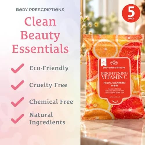 Body Prescriptions Makeup Remover Wipes - Bulk Pack, Gentle Cleansing Wipes for Easy Makeup Removal, Mint, Rosehip, Vitamin C, Lavender & Coconut | All Skin Types thumbnail 2
