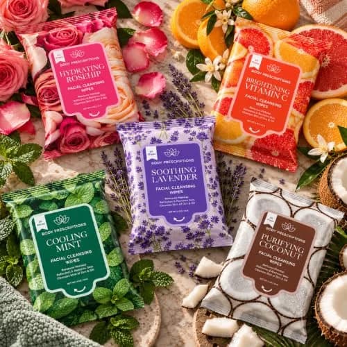 Body Prescriptions Makeup Remover Wipes - Bulk Pack, Gentle Cleansing Wipes for Easy Makeup Removal, Mint, Rosehip, Vitamin C, Lavender & Coconut | All Skin Types thumbnail 3