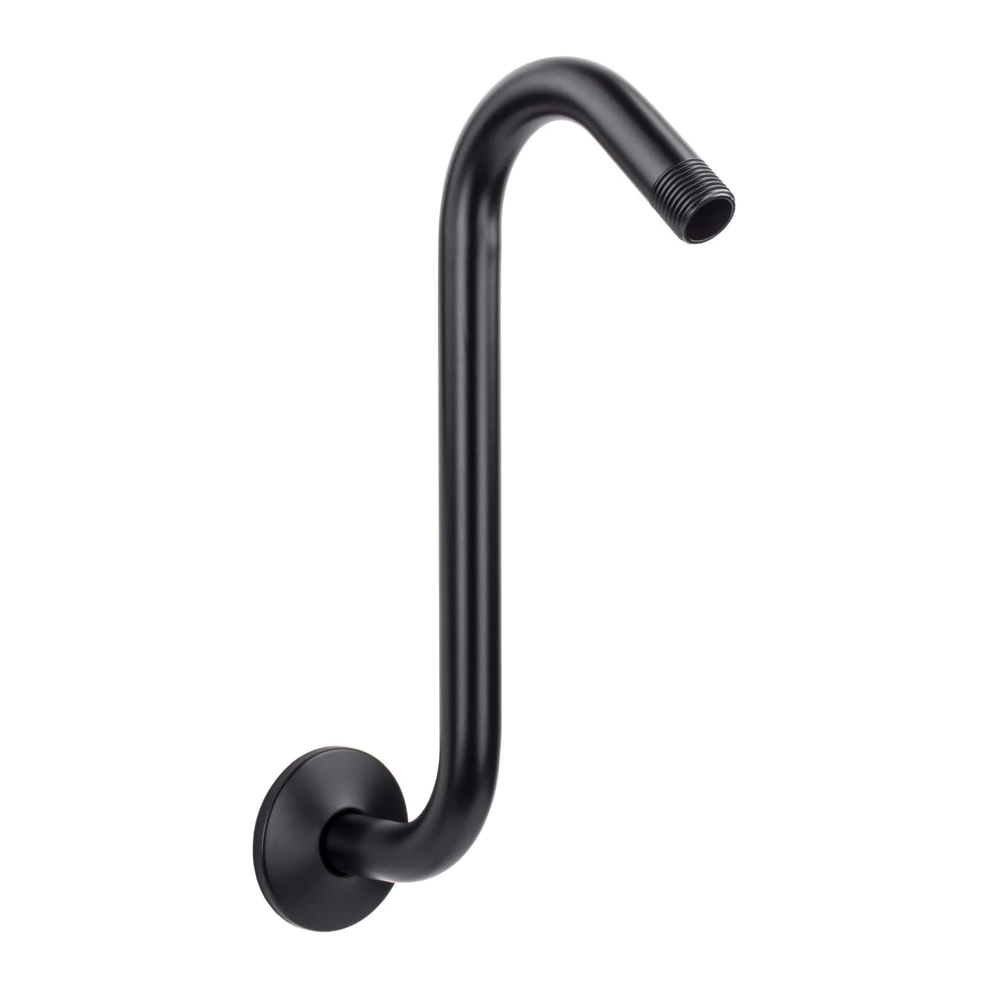 JS Jackson Supplies Shower Head Extension Arm with Flange, 10.5 Inch High-Rise Curved S Shape, Stainless Steel, Oil Rubbed Bronze Finish — Black
