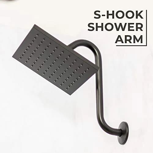 JS Jackson Supplies Shower Head Extension Arm with Flange 10.5 Inch Black | Curved S Shape, Stainless Steel, Standard 1/2" thumbnail 2