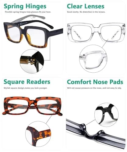 Eyekepper Oversized Square Reading Glasses for Women +1.75 | Stylish Frames with Spring Hinges thumbnail 5