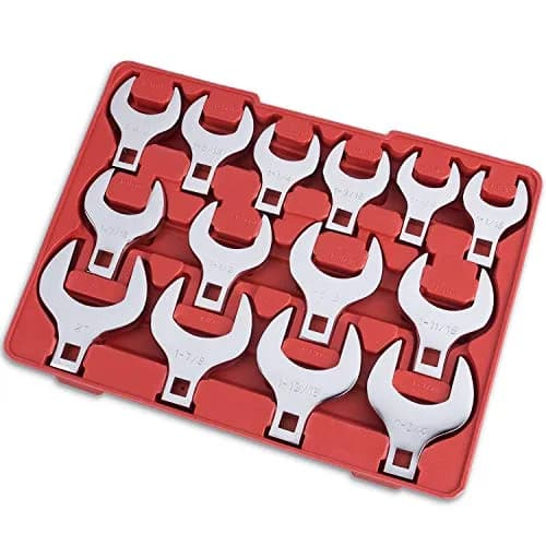 EFFICERE 14-Piece 1/2" Drive Jumbo Crowfoot Wrench Set, Chrome Vanadium Steel, Includes SAE Sizes 1-1/16" to 2" | Heavy-Duty thumbnail 1