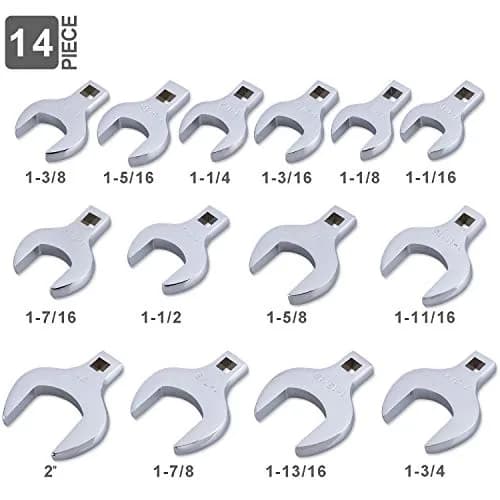 EFFICERE 14-Piece 1/2" Drive Jumbo Crowfoot Wrench Set, Chrome Vanadium Steel, Includes SAE Sizes 1-1/16" to 2" | Heavy-Duty thumbnail 2