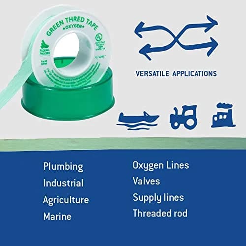 Gasoila Green PTFE Thread Seal Tape 1/2 Inch x 260 Inch | Leak-Proof, High-Density, Non-Toxic, 3 Pack thumbnail 5