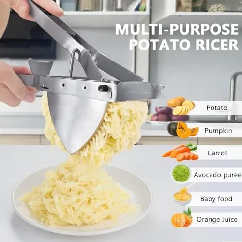 LHS Stainless Steel Potato Ricer and Masher, Heavy Duty Commercial Food Masher, Ergonomic Comfort Grip, Extra Large Capacity, Dishwasher Safe (Black) | 0.6 kg (1.32 lb) thumbnail 5