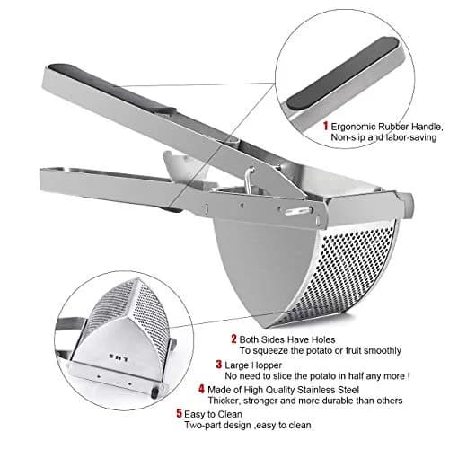 LHS Stainless Steel Potato Ricer and Masher, Heavy Duty Commercial Food Masher, Ergonomic Comfort Grip, Extra Large Capacity, Dishwasher Safe (Black) | 0.6 kg (1.32 lb) thumbnail 3