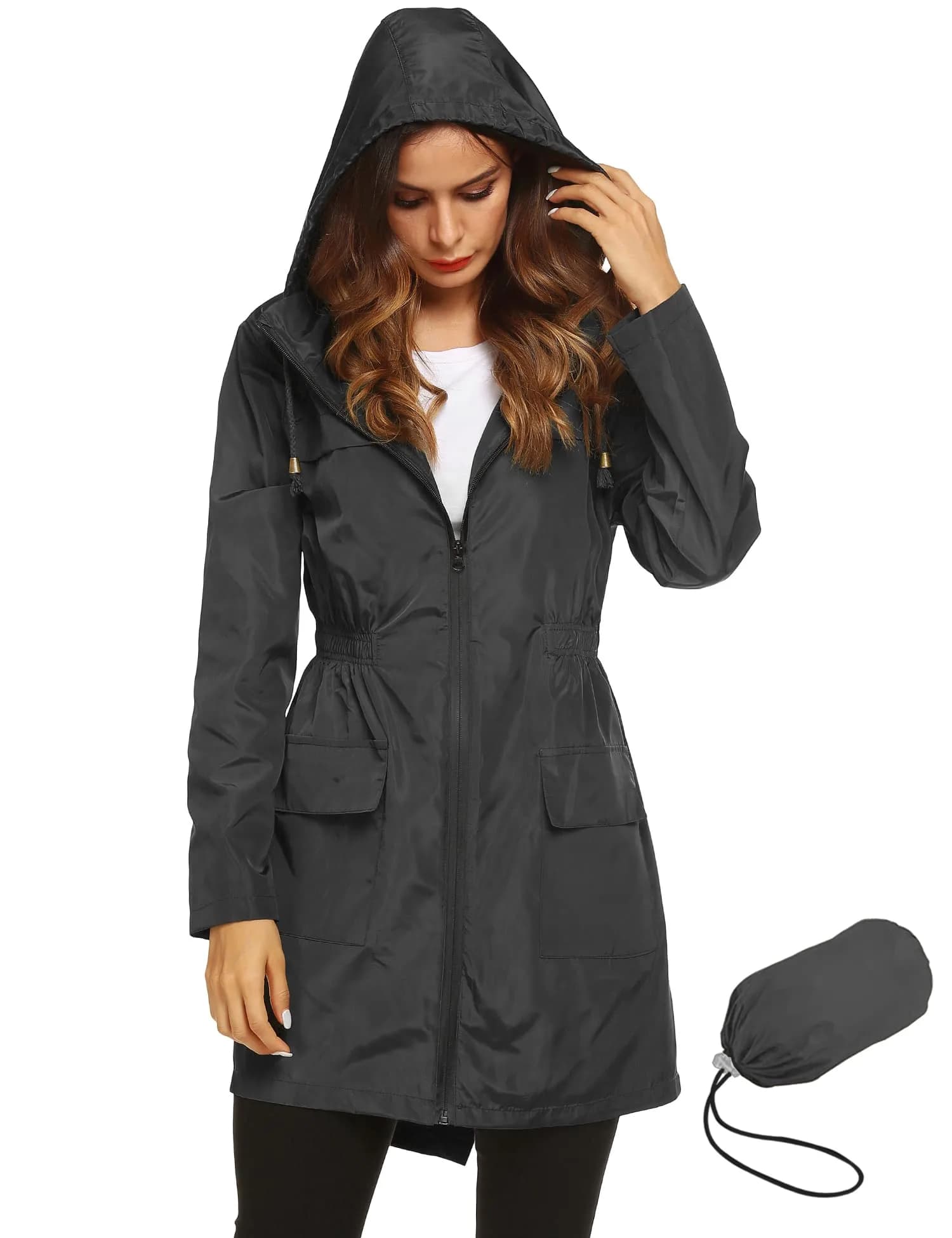 LOMON Women Waterproof Raincoat Hooded Lightweight Windbreaker Anorak Jacket Navy Blue S | Breathable, Windproof & Light — Black1