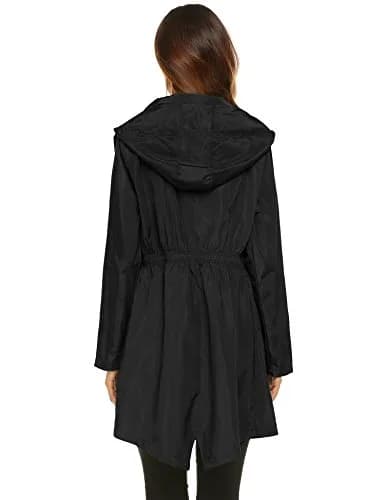 LOMON Women Waterproof Lightweight Rain Jacket Active Outdoor Hooded Raincoat (S, Black1) | Water Resistant, Breathable & Packable thumbnail 5