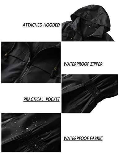 LOMON Women Waterproof Lightweight Rain Jacket Active Outdoor Hooded Raincoat (S, Black1) | Water Resistant, Breathable & Packable thumbnail 6