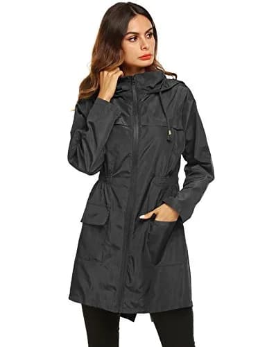 LOMON Women Waterproof Lightweight Rain Jacket Active Outdoor Hooded Raincoat (S, Black1) | Water Resistant, Breathable & Packable thumbnail 2