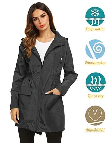 LOMON Women Waterproof Lightweight Rain Jacket Active Outdoor Hooded Raincoat (S, Black1) | Water Resistant, Breathable & Packable thumbnail 3