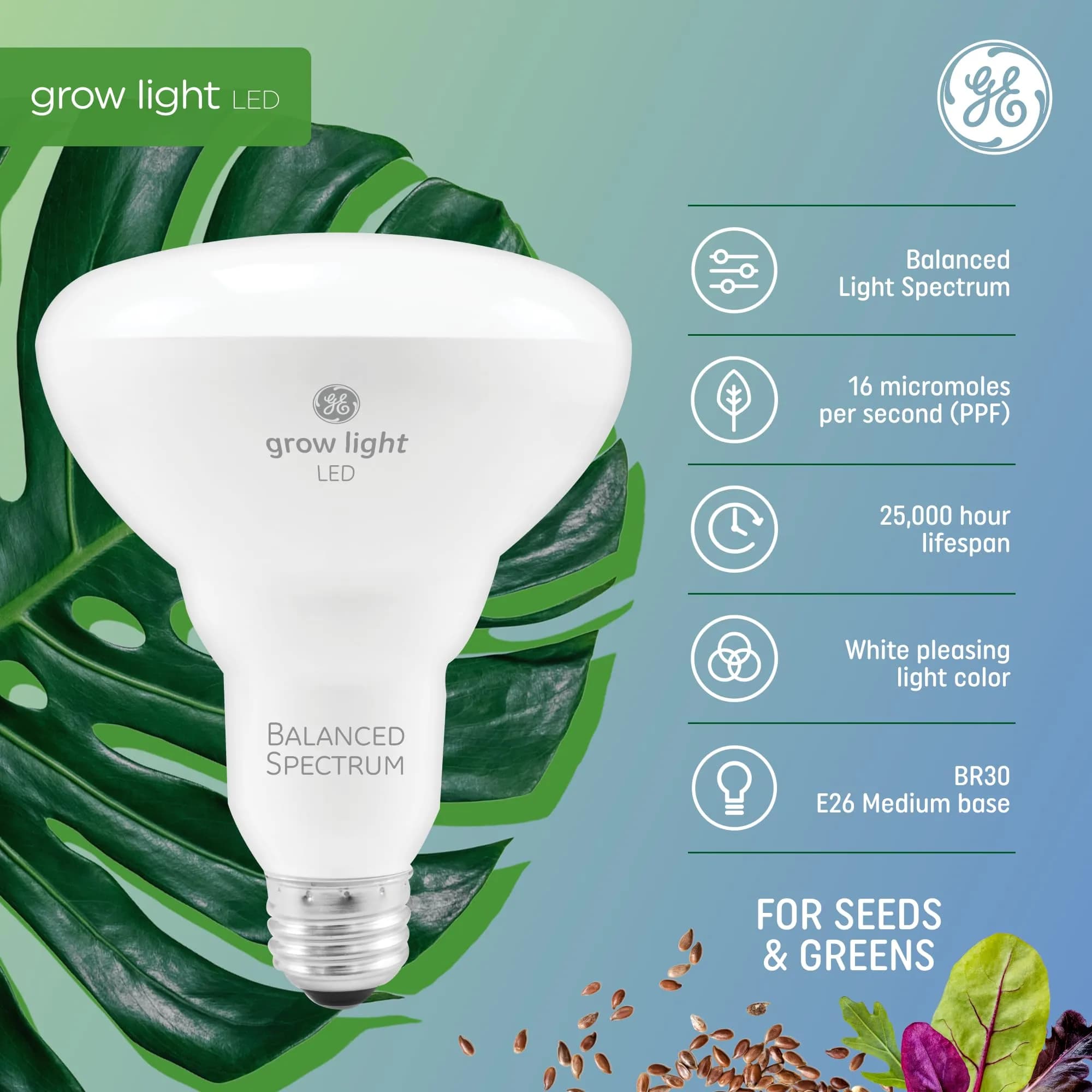 GE Grow Lights for Indoor Plants BR30 LED Bulb 4 Pack | Balanced Spectrum for Seeds & Greens - view 2