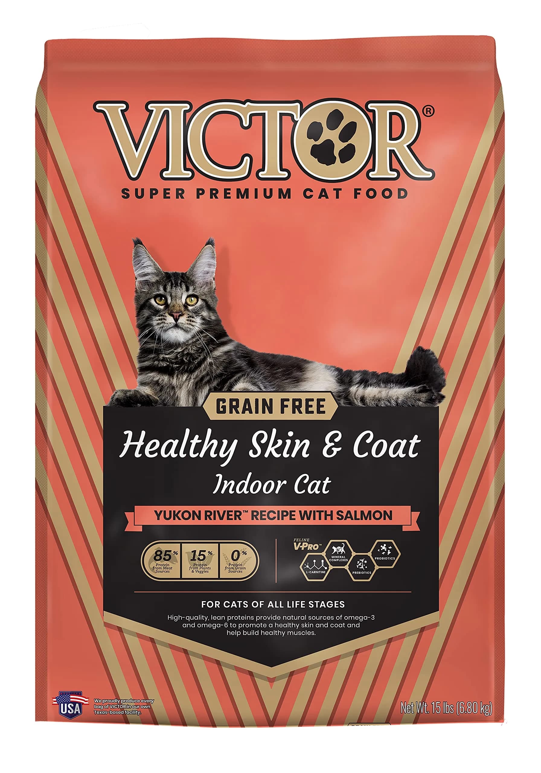VICTOR Healthy Skin & Coat Dry Cat Food - Indoor Salmon Kibble, 15 lb | Grain-Free, High Protein, Supports Skin & Coat — 15 Pound