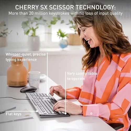 Cherry Stream Keyboard Wired for PC/Laptop, Whisper Quiet Keys, Slim Design, SX Scissor Switches, QWERTY, White | 1.0 kg (2.2 lb) thumbnail 2
