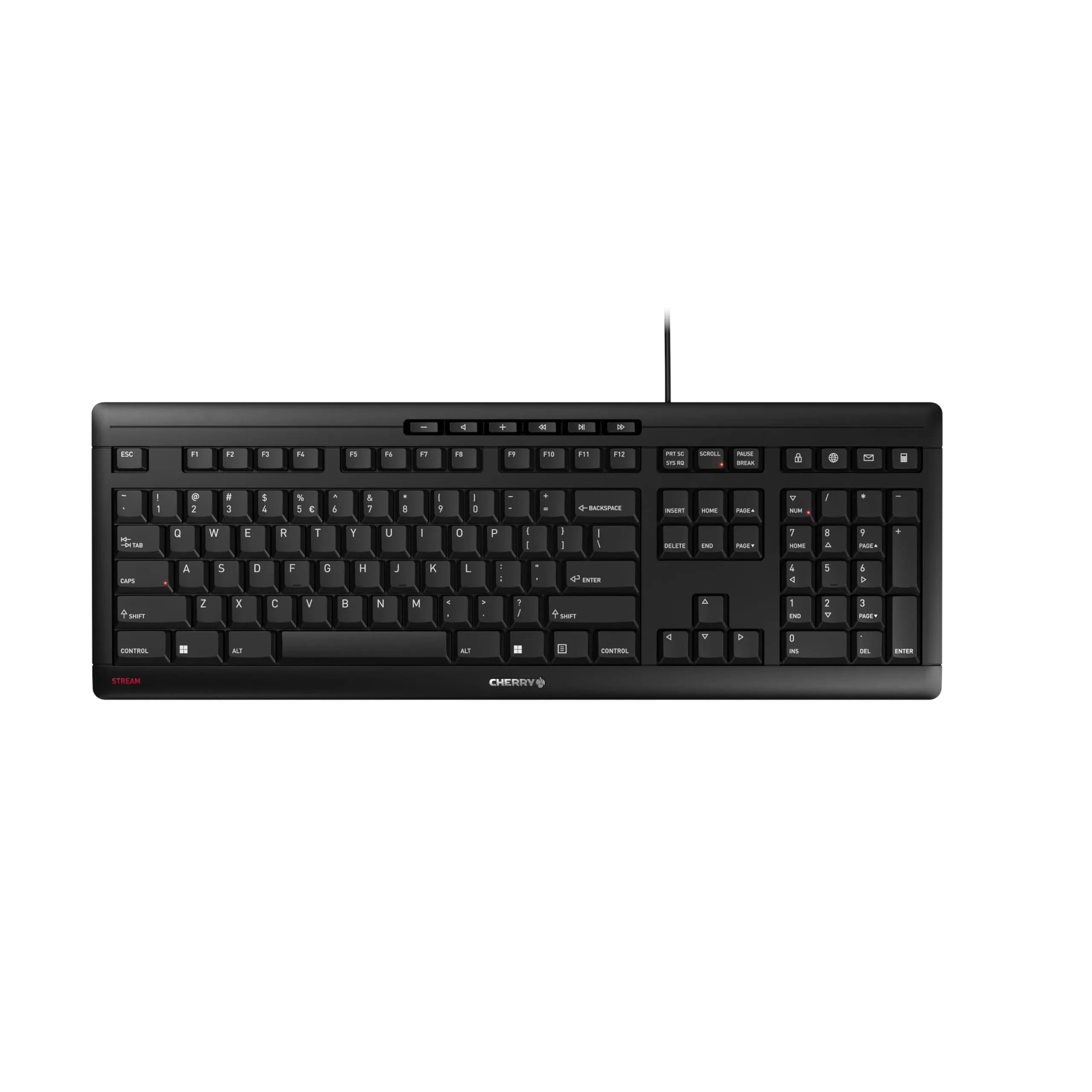 Cherry Stream Keyboard | Wired Slim Whisper Quiet Silent Keys Black | 18.23 in (46.3 cm) Length - main product image