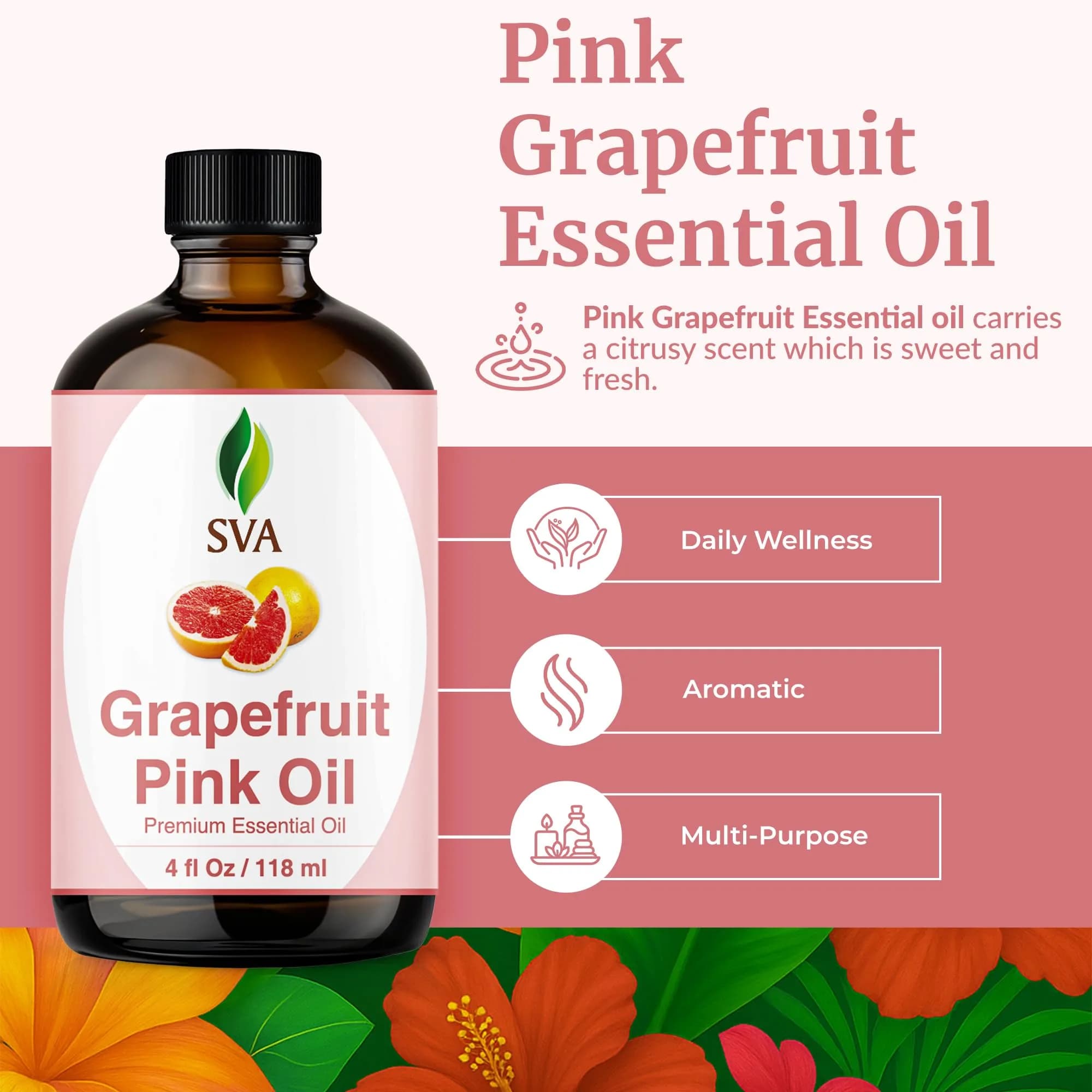 SVA ORGANICS Pink Grapefruit Essential Oil 4 Fl Oz (118 mL) - Pure & Natural Aromatherapy Oil - view 2