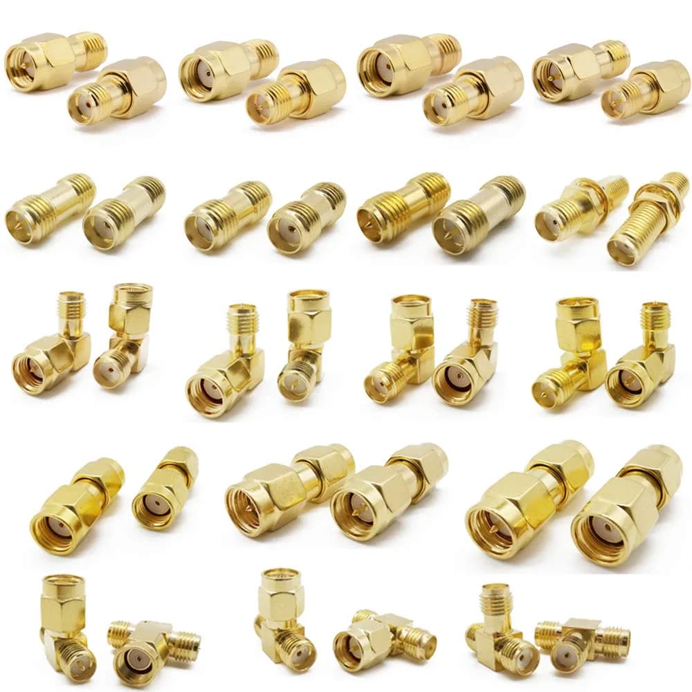 ALLiSHOP SMA Connectors Kit 18 Types RP-SMA Adapters | Gold-Plated Brass RF Coax Set — gold