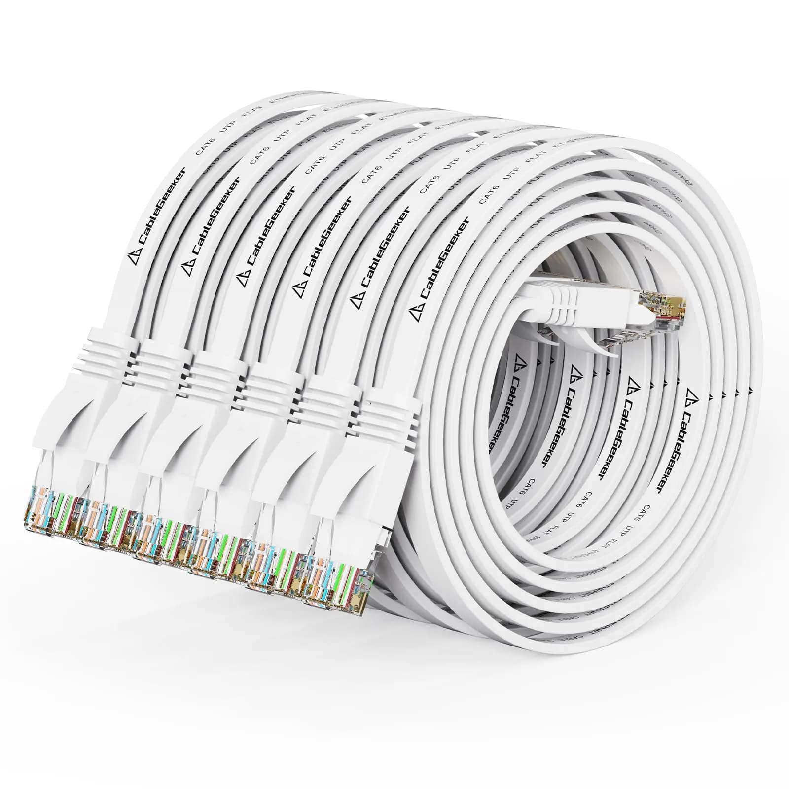 CableGeeker Cat 6 Flat Ethernet Cable 3ft White - 6 Pack - main product image