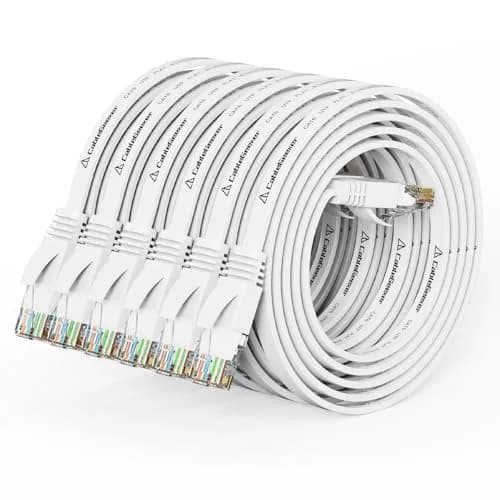 CableGeeker Cat 6 Flat Ethernet Cable 3ft | 10Gbps, White, 6 Pack thumbnail 1