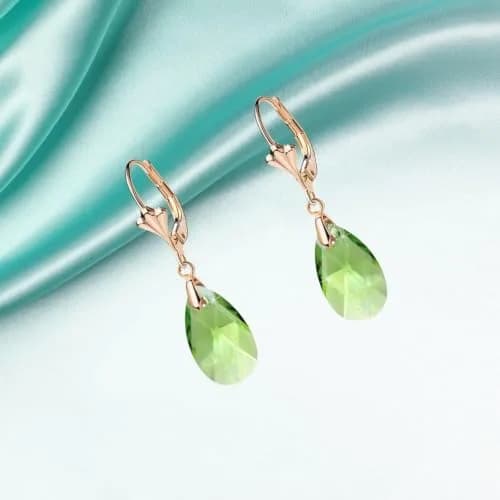 EVEVIC Austrian Crystal Teardrop Leverback Drop Earrings for Women | Hypoallergenic 14K Gold Plated Jewelry thumbnail 5