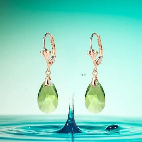 EVEVIC Austrian Crystal Teardrop Leverback Drop Earrings for Women | Hypoallergenic 14K Gold Plated Jewelry thumbnail 3