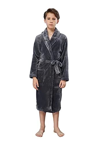 WORW Big Boys Solid Robes Bathrobe (Grey, X-Large) | Super Soft 100% Polyester, Relaxed Fit, Machine Washable thumbnail 1