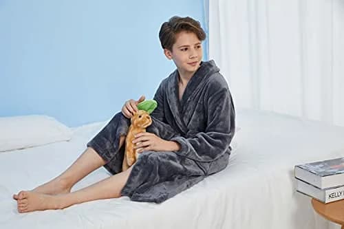 WORW Big Boys Solid Robes Bathrobe (Grey, X-Large) | Super Soft 100% Polyester, Relaxed Fit, Machine Washable thumbnail 4