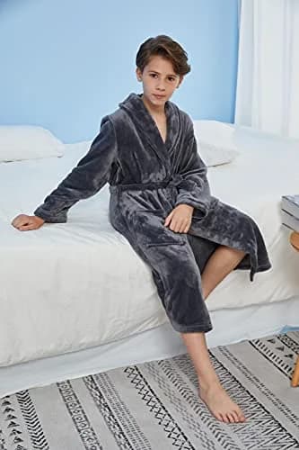 WORW Big Boys Solid Robes Bathrobe (Grey, X-Large) | Super Soft 100% Polyester, Relaxed Fit, Machine Washable thumbnail 5