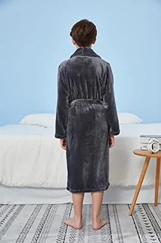 WORW Big Boys Solid Robes Bathrobe (Grey, X-Large) | Super Soft 100% Polyester, Relaxed Fit, Machine Washable thumbnail 6
