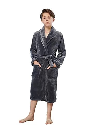 WORW Big Boys Solid Robes Bathrobe (Grey, X-Large) | Super Soft 100% Polyester, Relaxed Fit, Machine Washable thumbnail 2