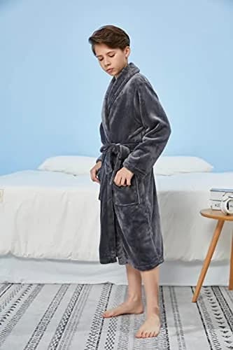 WORW Big Boys Solid Robes Bathrobe (Grey, X-Large) | Super Soft 100% Polyester, Relaxed Fit, Machine Washable thumbnail 3