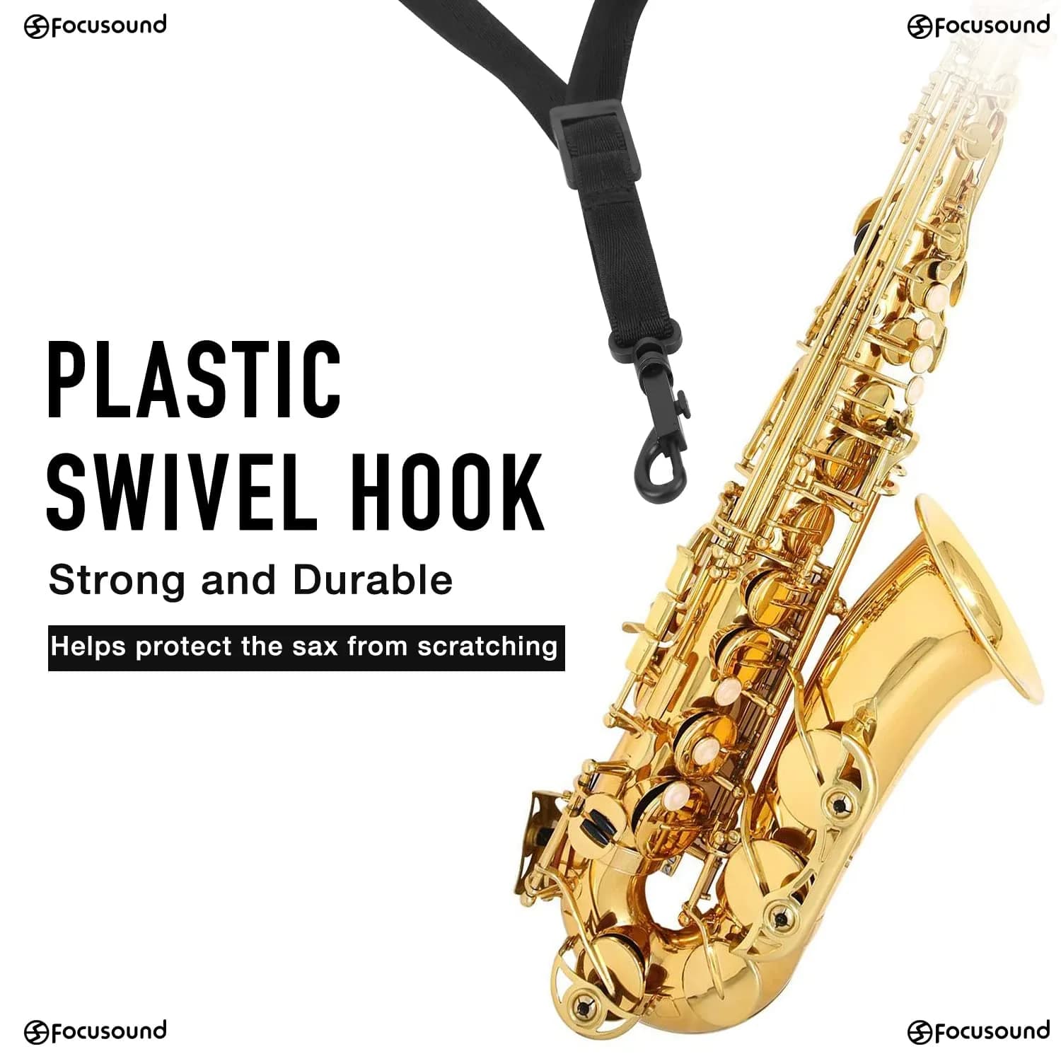 Focusound Upgraded Length Tenor Saxophone Neck Strap Soft Sax Leather Strap Padded for Alto and Tenor Saxophone | Adjustable 43.2cm–58cm - view 2