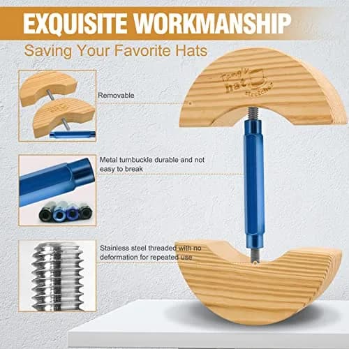 Tang's Adjustable Wooden Hat Stretcher for Fitted Hats, Small Blue | Maintains Hat Shape & Size thumbnail 2