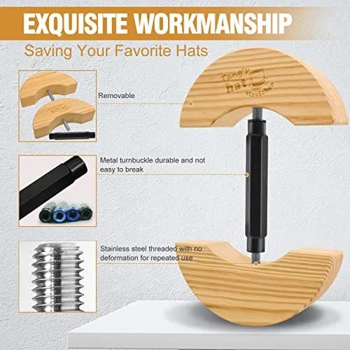 Tang's Solid Wood Hat Stretcher & Size Expander for Fitted Hats, Baseball Caps & Cowboy Hats, Hand-Polished Hat Block with Adjustable Turnbuckle (17-22.5 cm) | Restores Shape & Prevents Warping thumbnail 2