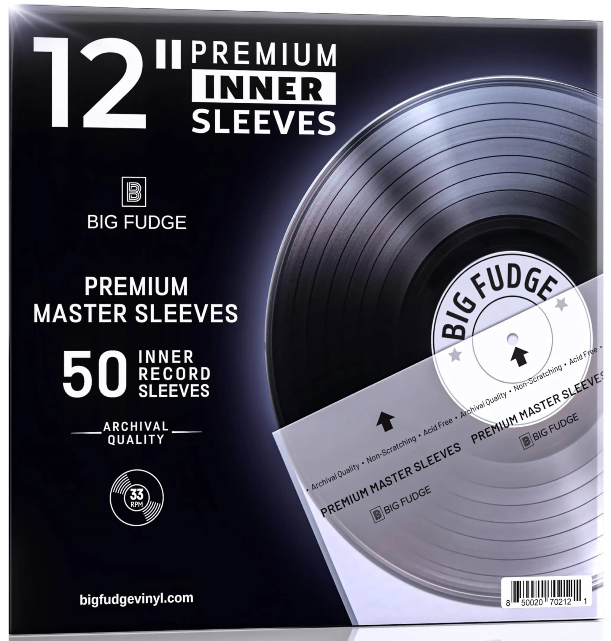 Big Fudge 12" Vinyl Record Sleeves - Premium Inner Sleeves 50 Pack - Acid Free, Anti Static, Dust & Scratch Protection - main product image