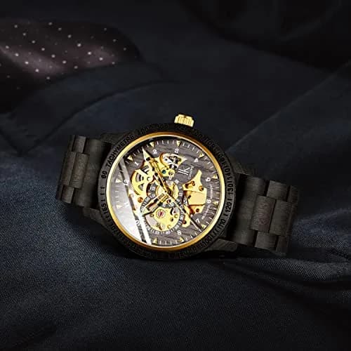 IK COLOURING Men's Luxury Mechanical Wooden Watch | 44mm Case, 22mm Band thumbnail 6