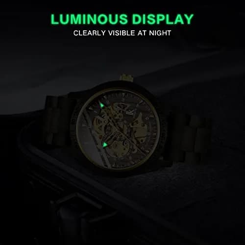 IK COLOURING Men's Luxury Mechanical Wooden Watch | 44mm Case, 22mm Band thumbnail 7