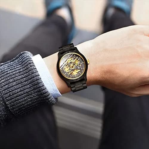 IK COLOURING Men's Luxury Mechanical Wooden Watch | 44mm Case, 22mm Band thumbnail 2
