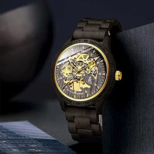 IK COLOURING Men's Luxury Mechanical Wooden Watch | 44mm Case, 22mm Band thumbnail 3