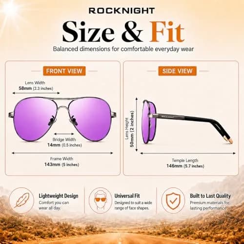 ROCKNIGHT Polarized Aviator Sunglasses Men Women UV400 Metal Frame Driving | Classic Fashion Aviator Style thumbnail 4