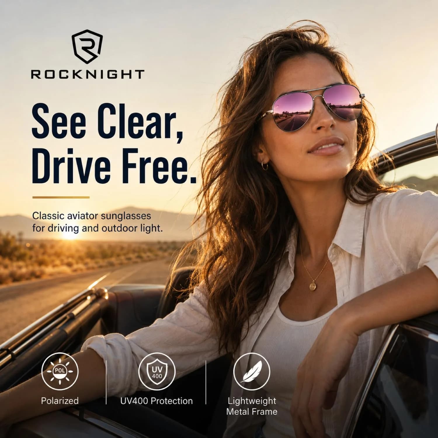ROCKNIGHT Polarized Aviator Sunglasses Men Women UV400 Metal Frame Driving | Classic Fashion Aviator Style - view 6