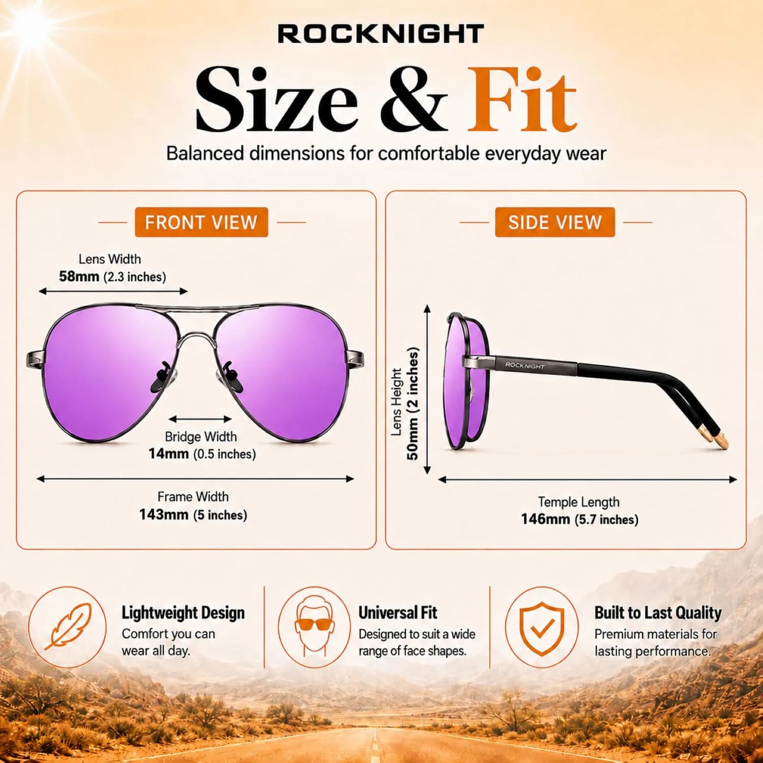 ROCKNIGHT Ruthenium-Pink Polarized Aviator Sunglasses - Medium Metal Frame for Men & Women - view 4