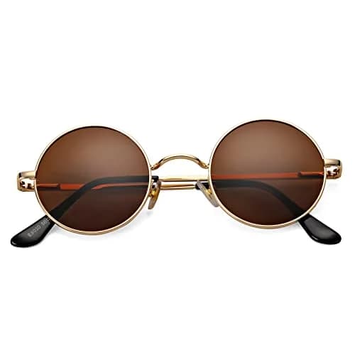 Pro Acme Small Round Polarized Sunglasses - Gold Frame with Brown Lens, UV400 Protection thumbnail 1