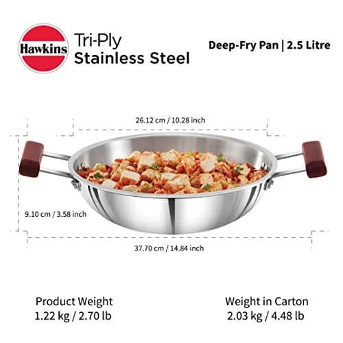 Hawkins Tri-Ply Stainless Steel Deep Fry Pan Kadai 2.5 Litre (9.1 cm Height) | Induction Compatible thumbnail 5