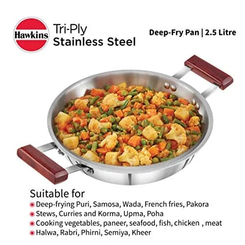 Hawkins Tri-Ply Stainless Steel Deep Fry Pan Kadai 2.5 Litre (9.1 cm Height) | Induction Compatible thumbnail 6